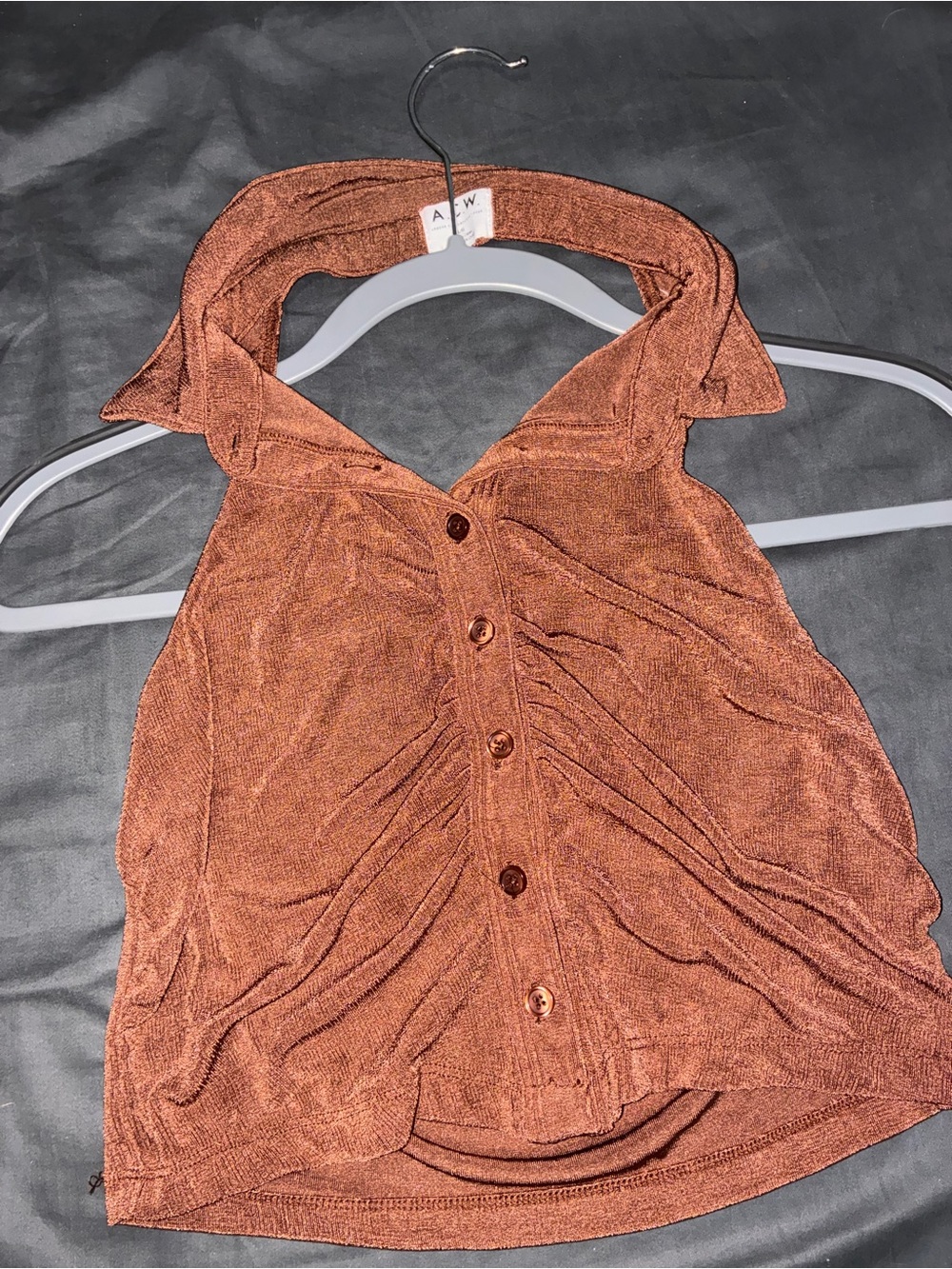 Brown Sleeveless Button-Front Halter Camisole